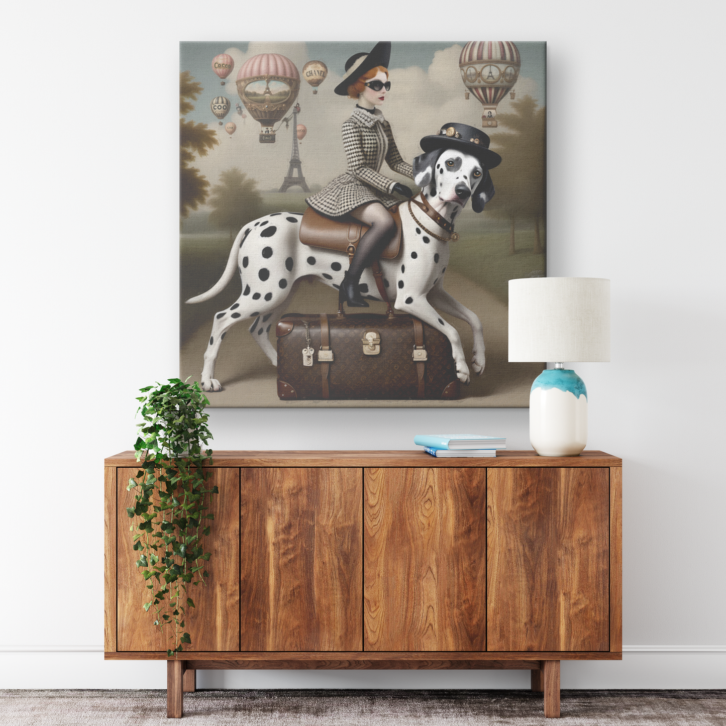 Coco Chanel's girl rides a Dalmatian Dog Art Mark Ryden Style Print