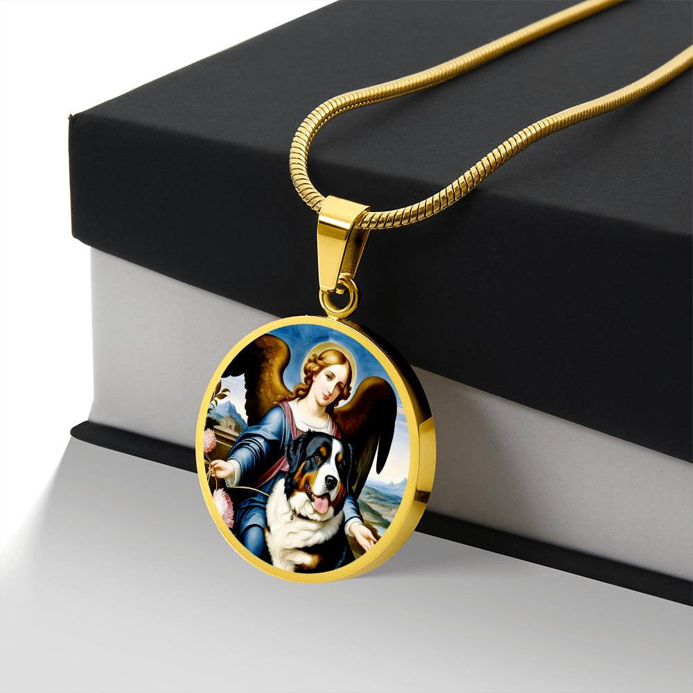 Bernese Mountain Dog Gifts, Berner Dog and Angel Necklace, Engrave Option, Renaissance Memorial Dog Pendant