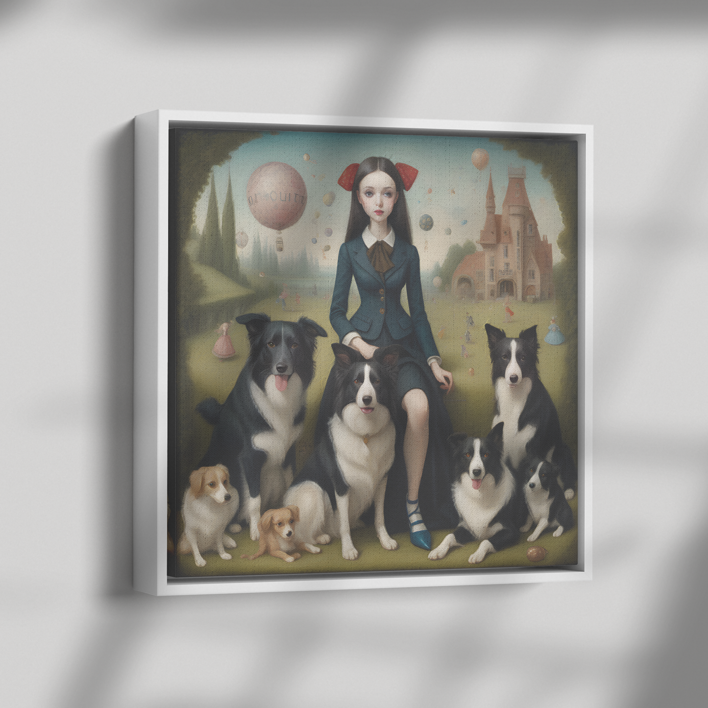 Border Collie Addicted FRAMED CANVAS Pop Surrealist Art, Lowbrow Dog, Dog mom gifts, Border Collie Print, Dog Modern Art, dog dad gifts, Mark Ryden Style Print, Ready to hang