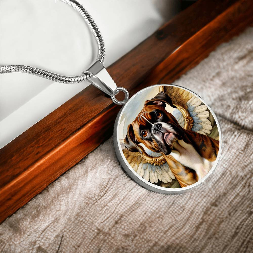 Boxer Dog Angel Necklace, Brindle Boxer Dog Gifts, Personalized with Your Dog, Engrave Option, Renaissance Memorial Pendant