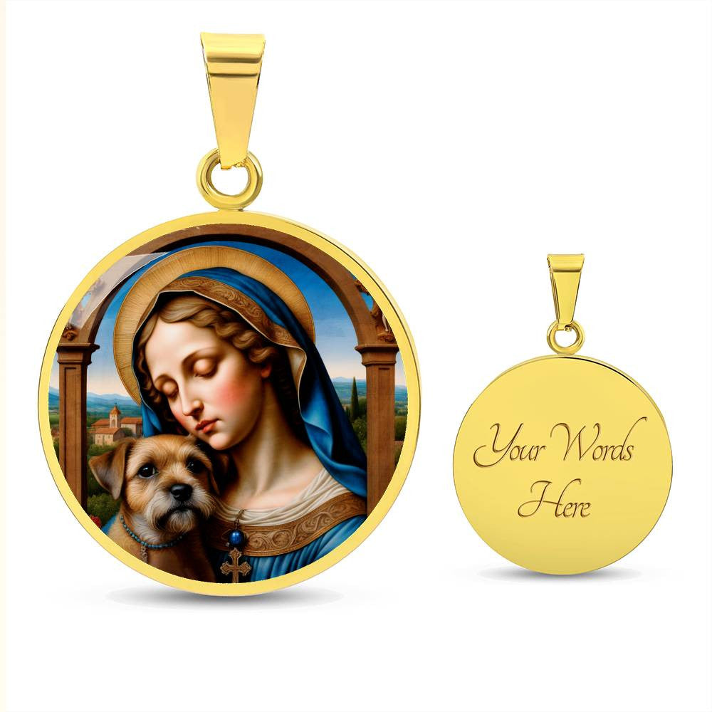 Border Terrier and Virgin Mary Necklace, Renaissance Dog Pendant with Engraving Option, Custom Dog Memorial Jewelry