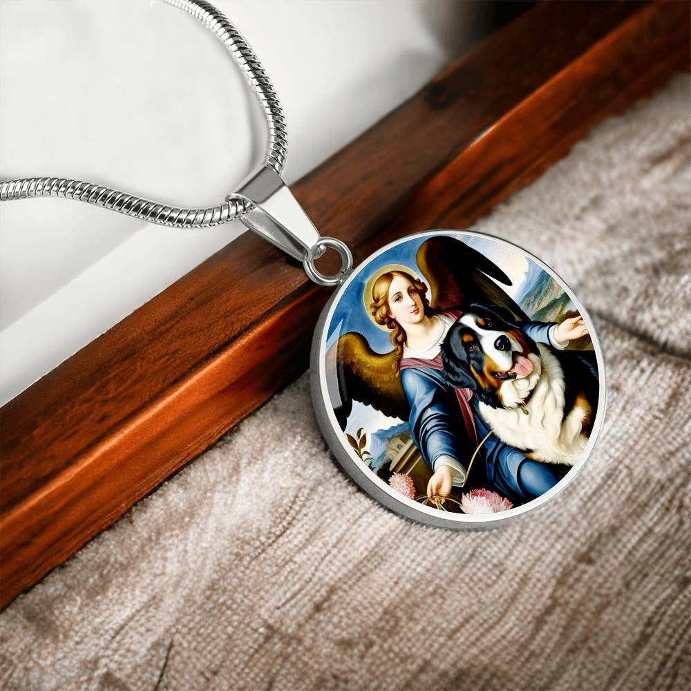 Bernese Mountain Dog Gifts, Berner Dog and Angel Necklace, Engrave Option, Renaissance Memorial Dog Pendant