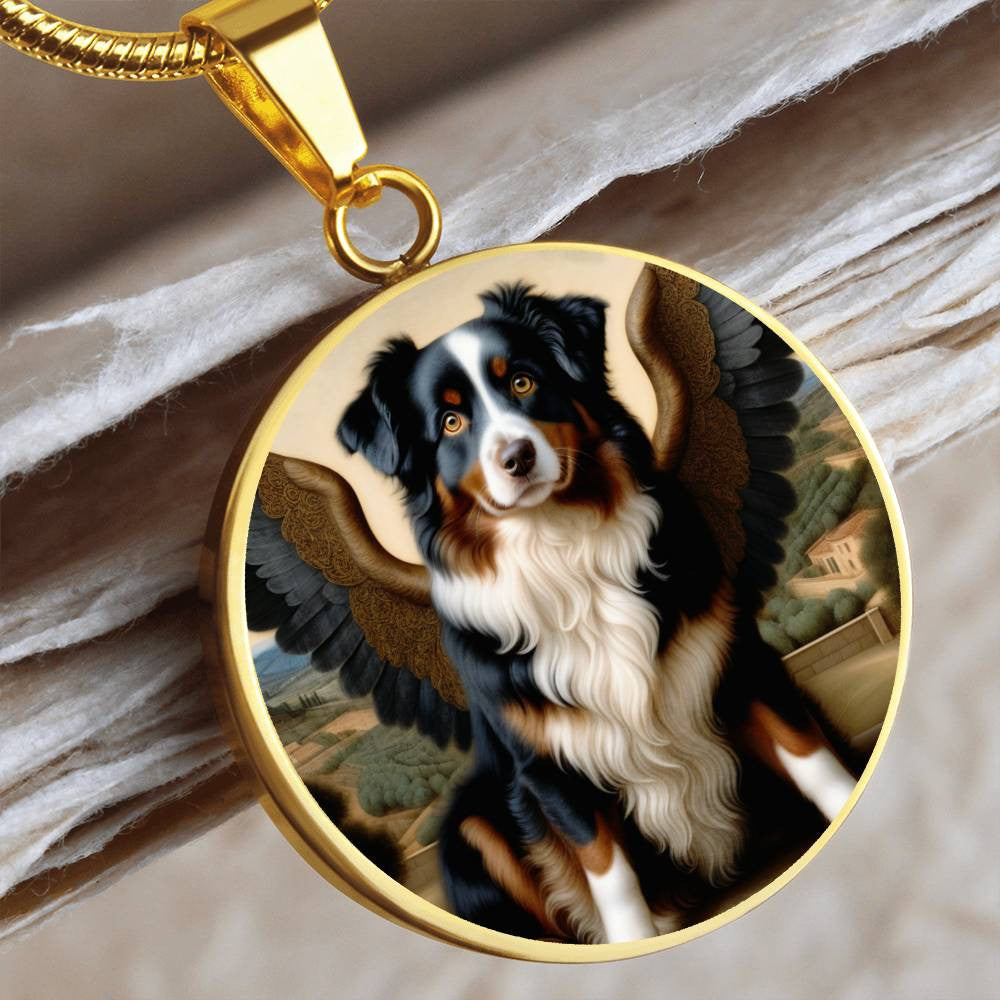 Tricolor Aussie Dog Gifts Australian Shepherd Angel Necklace