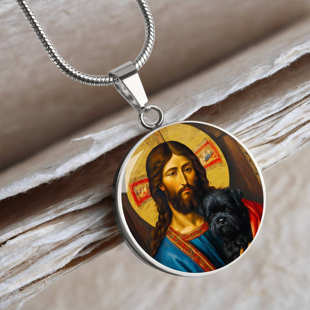 Affenpinscher and Jesus Christ Necklace, Renaissance Monkey Dog Pendant with Engraving Option, Christmas Dog Gifts, Custom Dog Jewelry