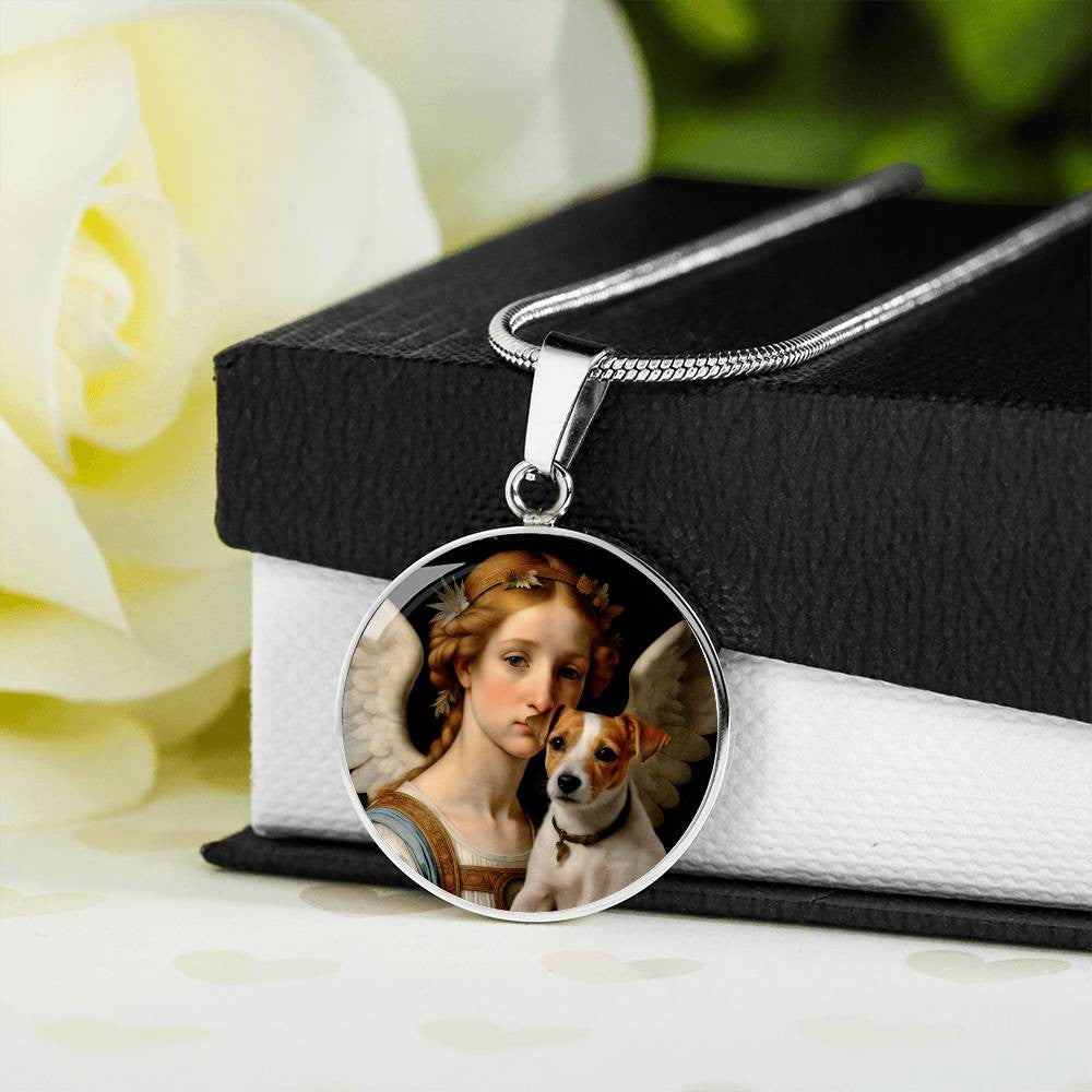 Jack Russell Terrier Necklace, JRT dog and and Angel Gifts, Personalized with Your Dog, Engrave Option, Renaissance Memorial Pendant