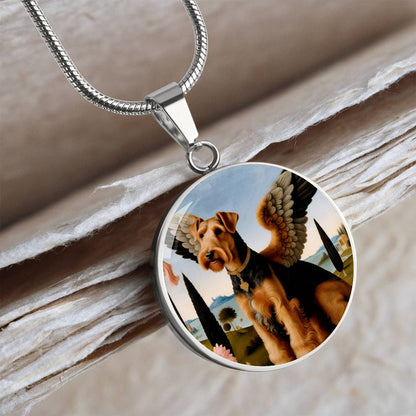 Airedale Terrier Angel Necklace, Terrier Dog Gift, Personalized with Your Dog, Engrave Option, Renaissance Dog Memorial Pendant