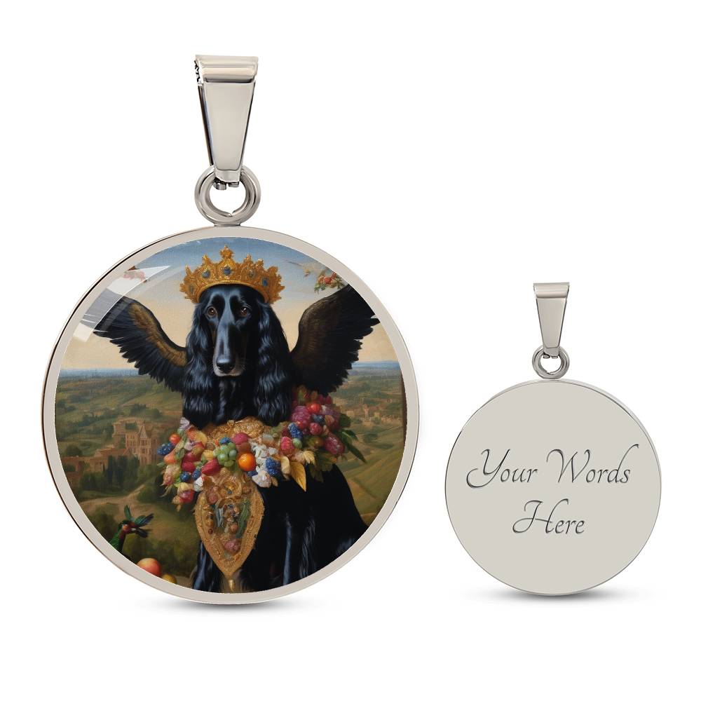 Black Afghan Hound Jewelry, Dog Angel Necklace, Engrave Option