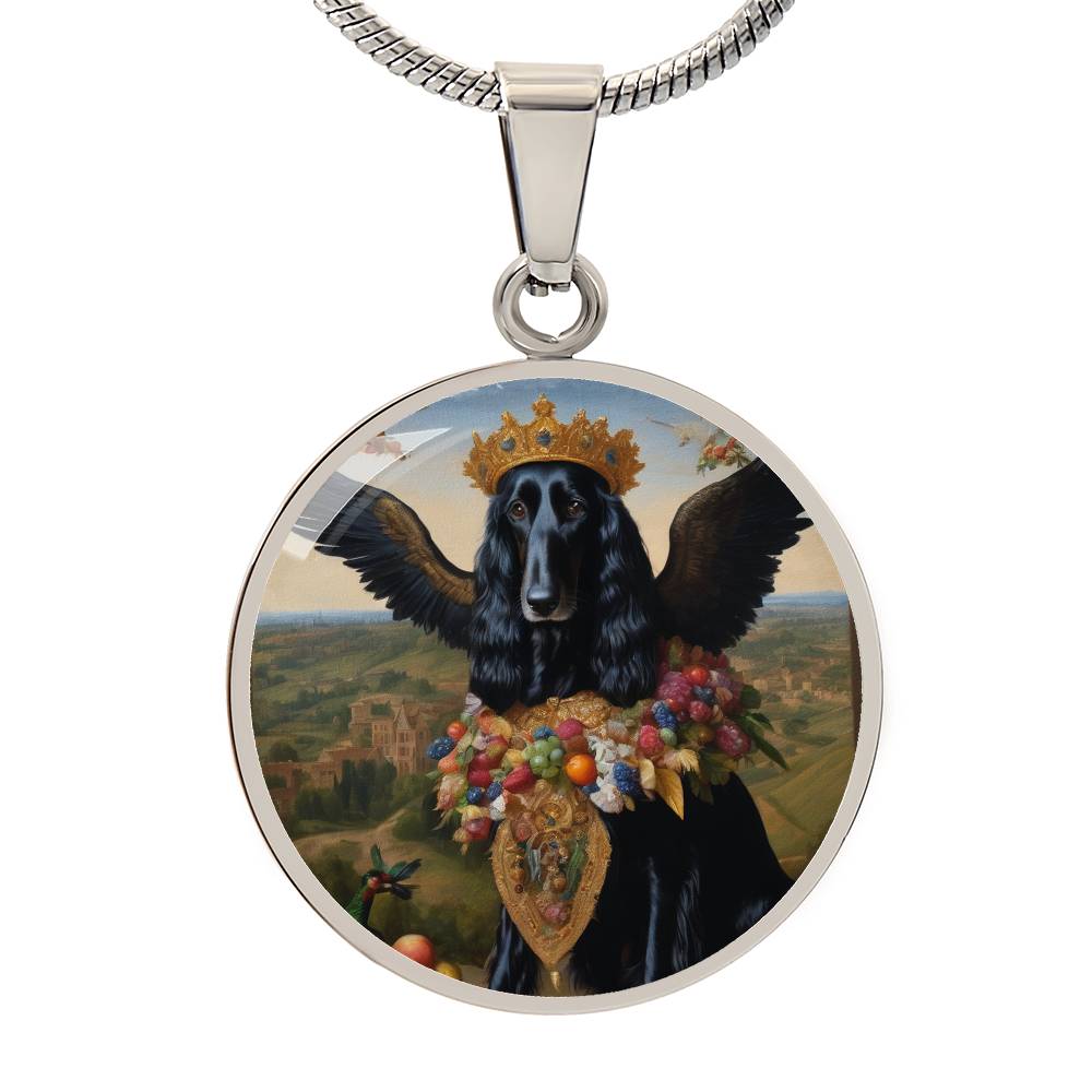 Black Afghan Hound Jewelry, Dog Angel Necklace, Engrave Option