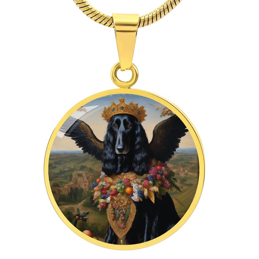 Black Afghan Hound Jewelry, Dog Angel Necklace, Engrave Option