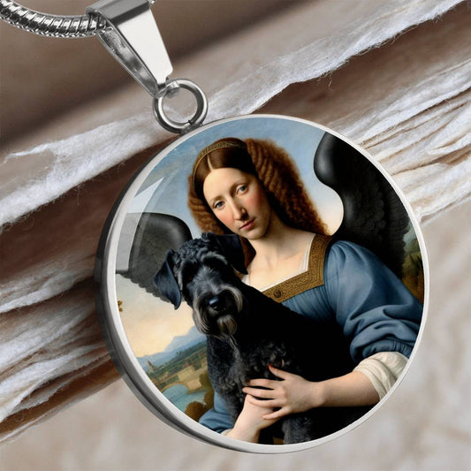 Kerry Blue Terrier Necklace, Kerry Blue Terrier and Angel Gifts, Personalized with Your Dog, Engrave Option, Renaissance Memorial Pendant