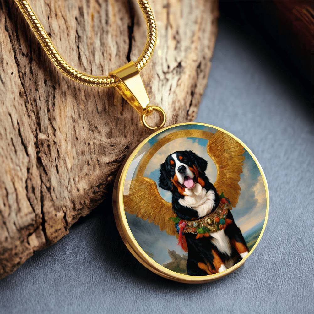 Bernese Mountain Dog Necklace, Berner Dog Gifts, Bernese Angel, Personalized with Your Dog, Engrave Option, Renaissance Memorial Pendant