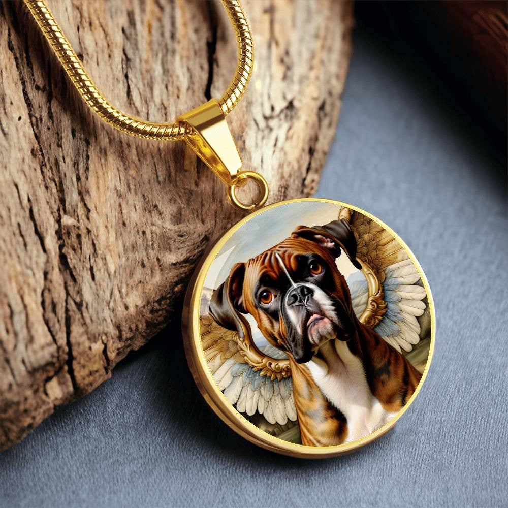 Boxer Dog Angel Necklace, Brindle Boxer Dog Gifts, Personalized with Your Dog, Engrave Option, Renaissance Memorial Pendant