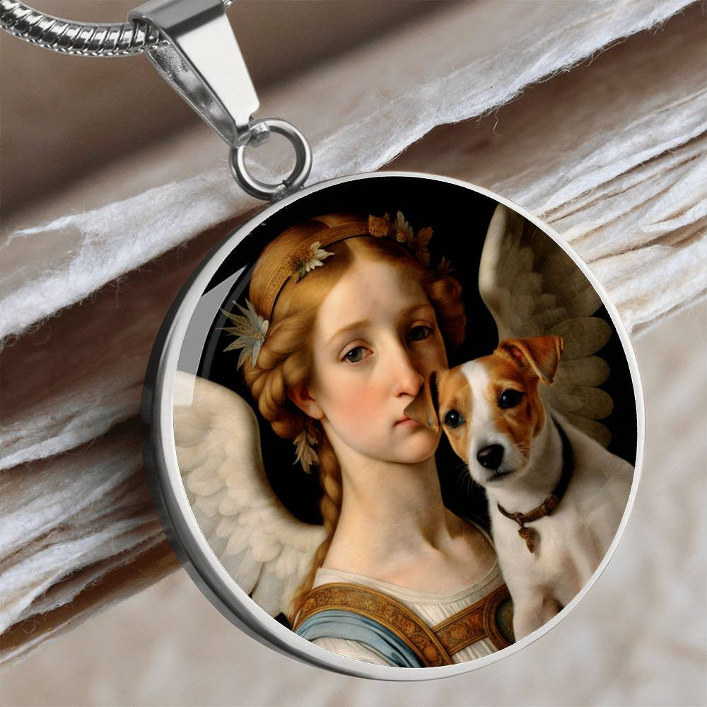 Jack Russell Terrier Necklace, JRT dog and and Angel Gifts, Personalized with Your Dog, Engrave Option, Renaissance Memorial Pendant