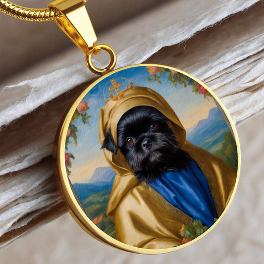 Affenpinscher Pendant, Monkey Dog Blessed Virgin Mary Renaissance Necklace, Engrave Option, Christmas Dog Gifts, Custom Dog Memorial Jewelry