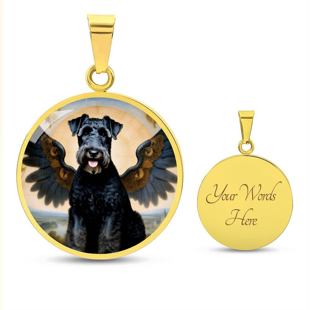 Kerry Blue Terrier Gifts, Kerry Blue Terrier Angel Necklace, Personalized with Your Dog, Engrave Option, Renaissance Memorial Pendant