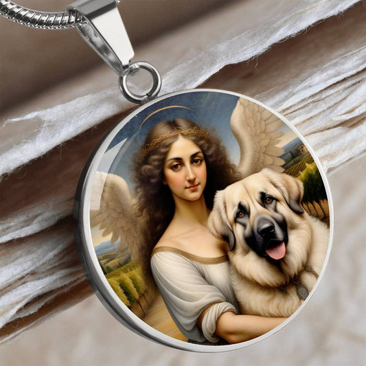 Kangal Dog Gifts, Anatolian Shepherd Dog and Angel Necklace, Engrave Option, Renaissance Memorial Dog Pendant