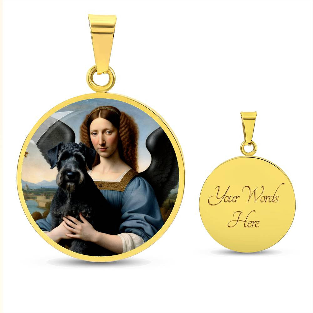 Kerry Blue Terrier Necklace, Kerry Blue Terrier and Angel Gifts, Personalized with Your Dog, Engrave Option, Renaissance Memorial Pendant