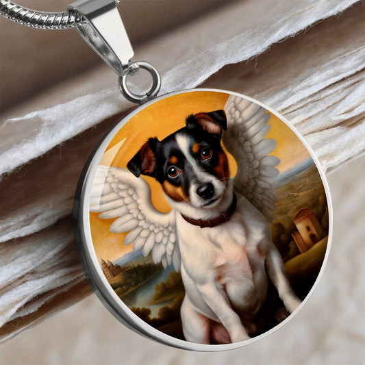 Jack Russell Terrier Gift, JRT Angel Necklace, Personalized with Your Dog, Engrave Option, Renaissance Memorial Pendant