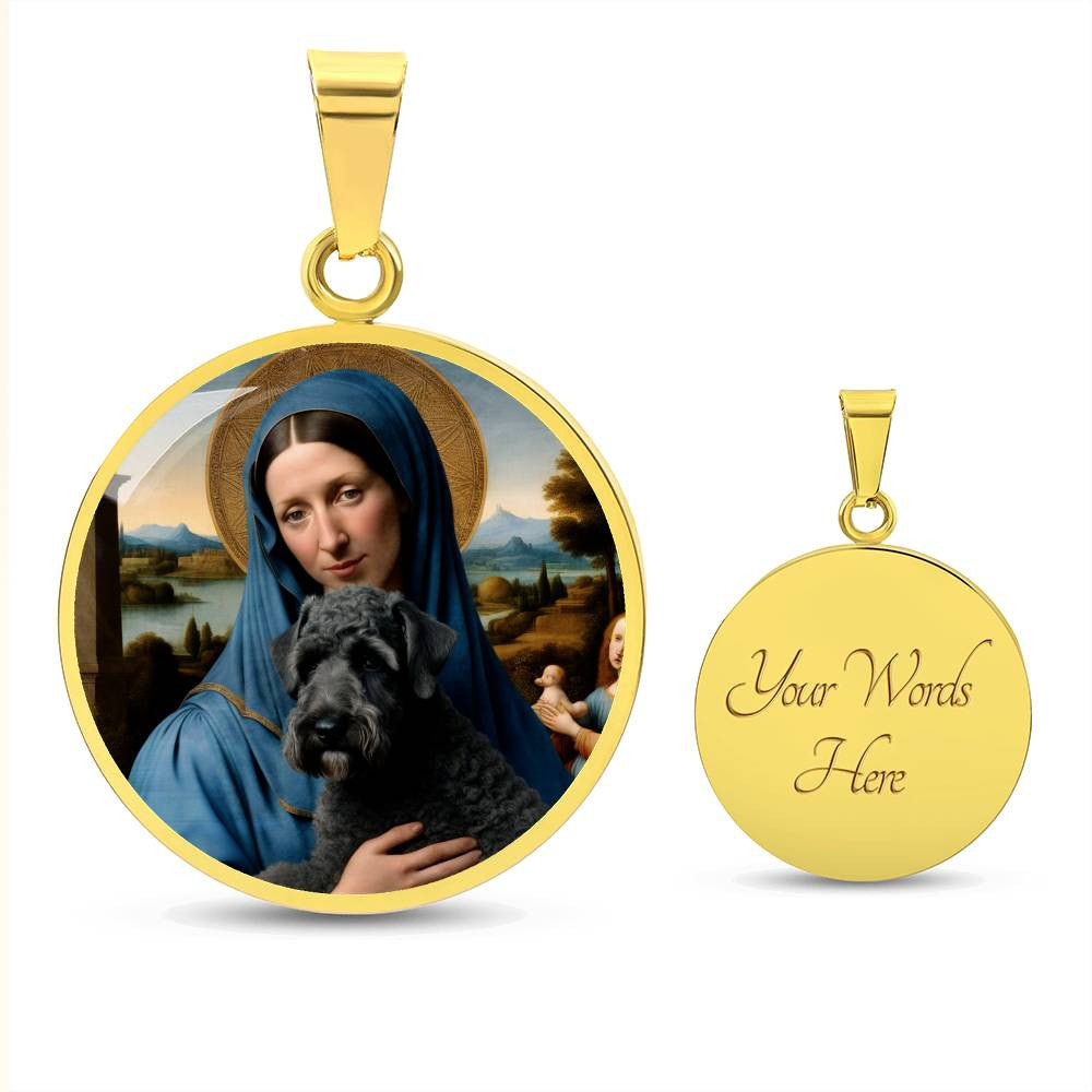 Kerry Blue Terrier and Virgin Mary Necklace, Kerry Blue Terrier Gifts, Engrave Option, Renaissance Memorial Pendant