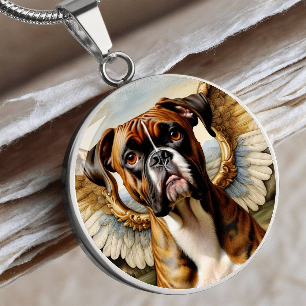 Boxer Dog Angel Necklace, Brindle Boxer Dog Gifts, Personalized with Your Dog, Engrave Option, Renaissance Memorial Pendant