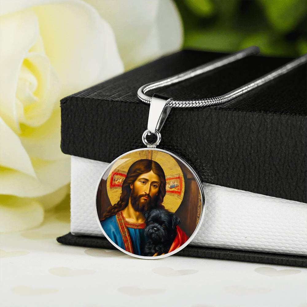 Affenpinscher and Jesus Christ Necklace, Renaissance Monkey Dog Pendant with Engraving Option, Christmas Dog Gifts, Custom Dog Jewelry