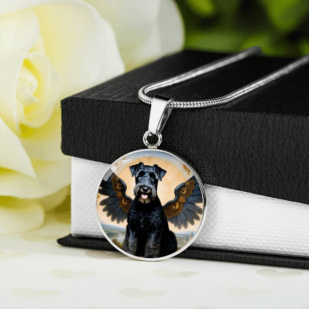 Kerry Blue Terrier Gifts, Kerry Blue Terrier Angel Necklace, Personalized with Your Dog, Engrave Option, Renaissance Memorial Pendant