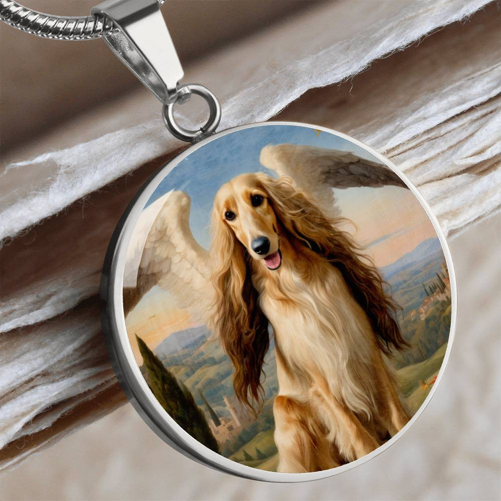 Afghan Hound Angel Necklace, Dog Pendant with Engraving Option, Renaissance Dog Gifts, Custom Dog Memorial Jewelry