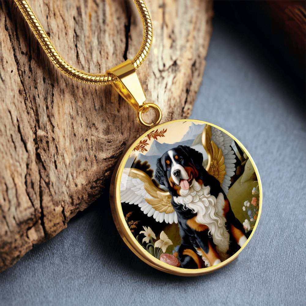 Bernese Mountain Dog Angel Necklace, Berner Dog Gifts, Personalized with Your Dog, Engrave Option, Renaissance Memorial Pendant