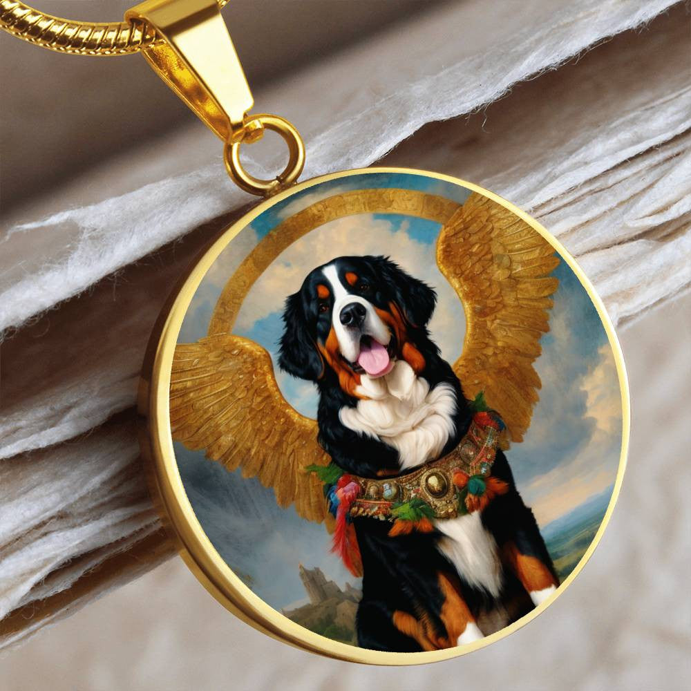 Bernese Mountain Dog Necklace, Berner Dog Gifts, Bernese Angel, Personalized with Your Dog, Engrave Option, Renaissance Memorial Pendant