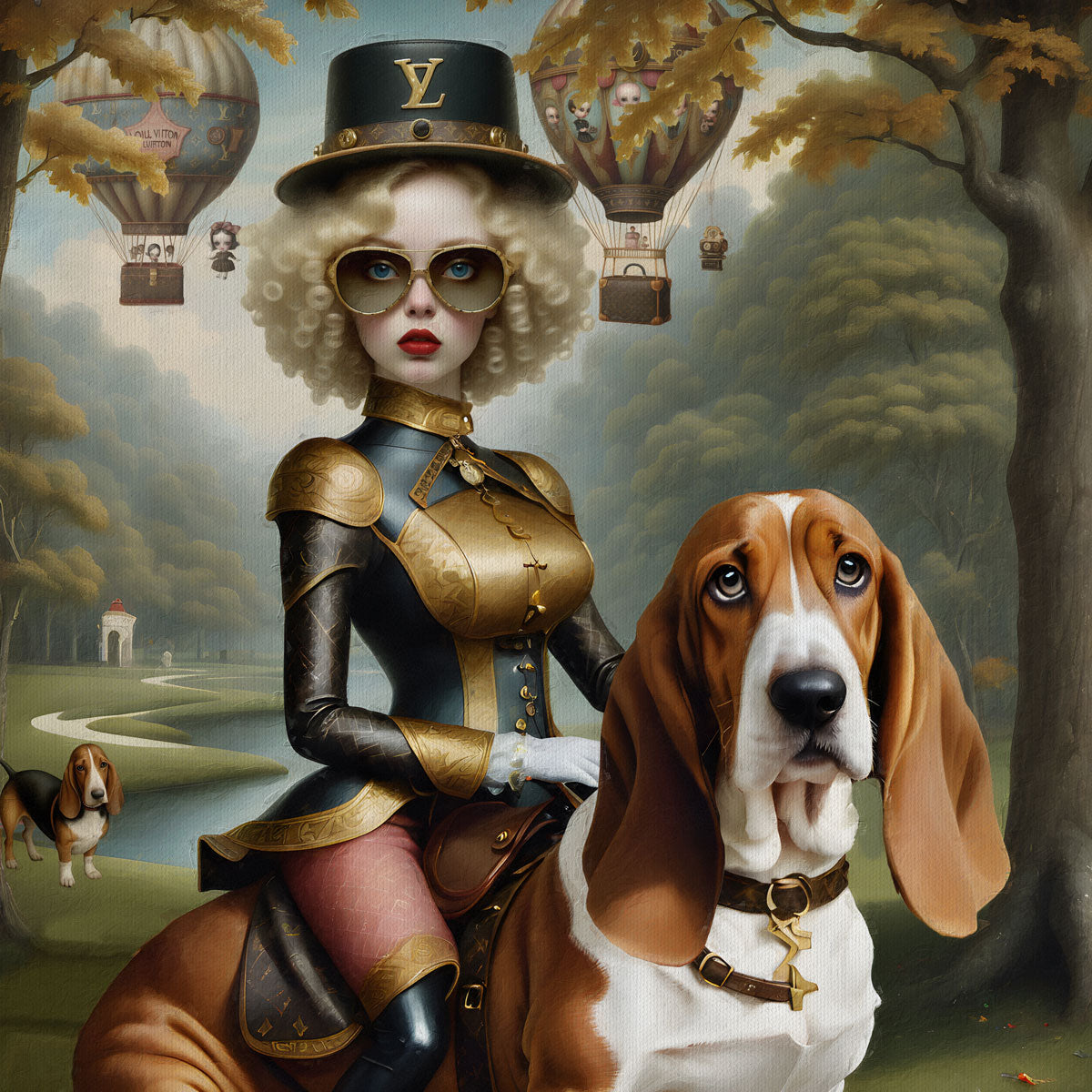 Louis Vuitton's Basset Hound Rider Print Basset Dog Art Mark Ryden Style