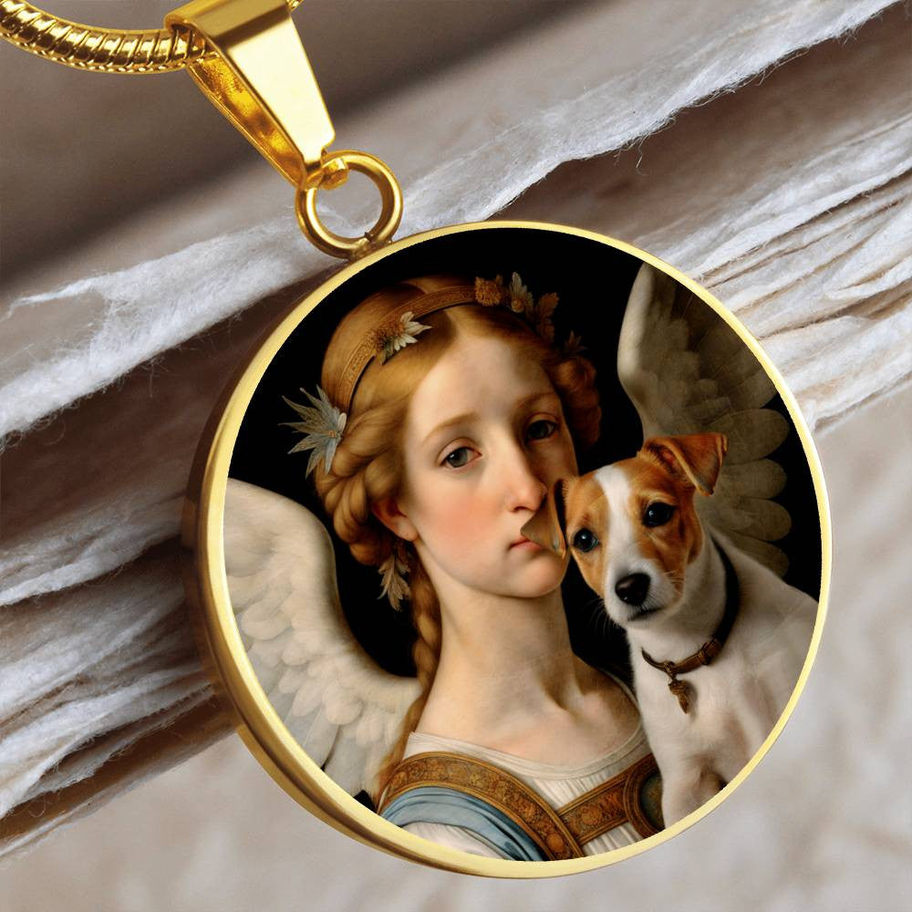 Jack Russell Terrier Necklace, JRT dog and and Angel Gifts, Personalized with Your Dog, Engrave Option, Renaissance Memorial Pendant