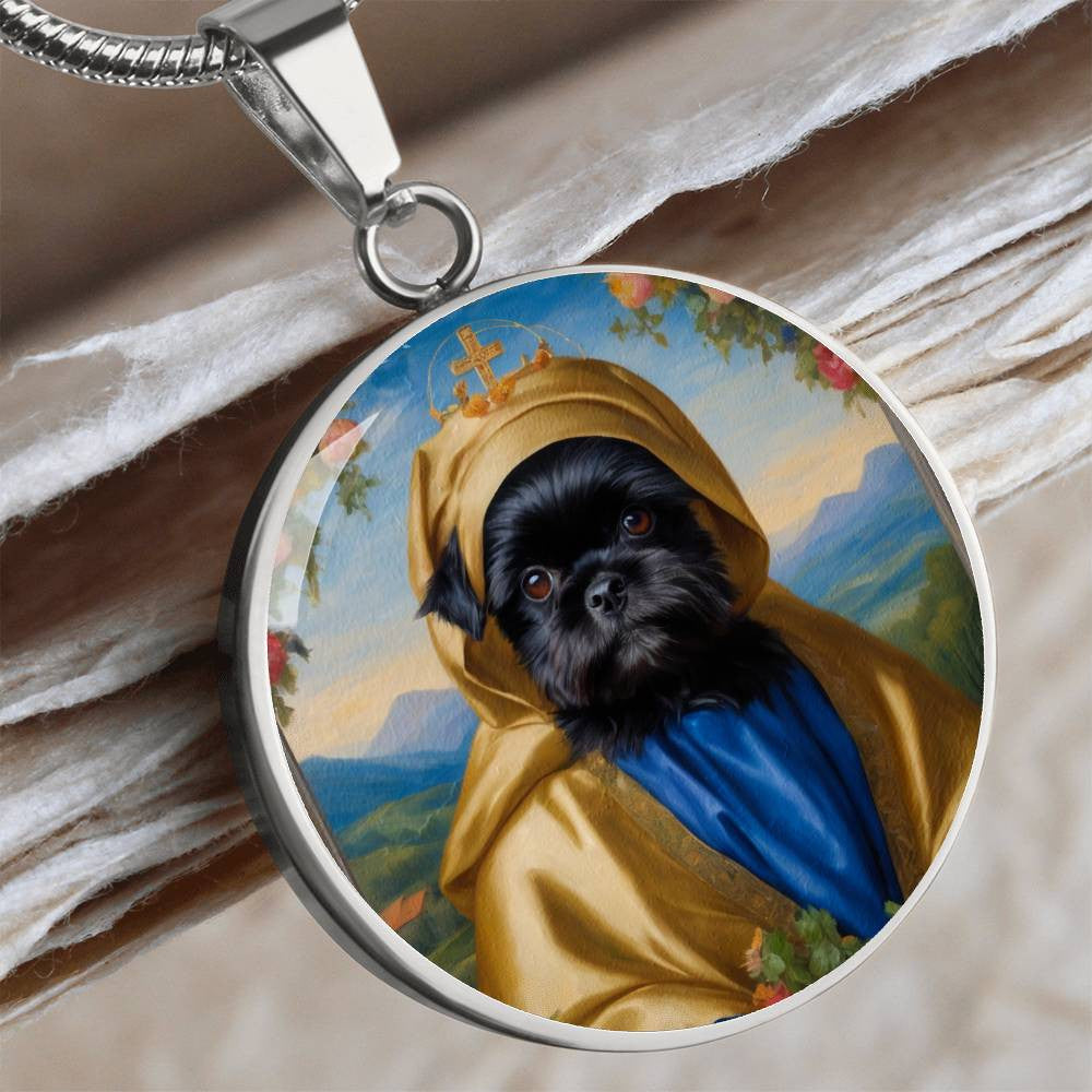 Affenpinscher Pendant, Monkey Dog Blessed Virgin Mary Renaissance Necklace, Engrave Option, Christmas Dog Gifts, Custom Dog Memorial Jewelry