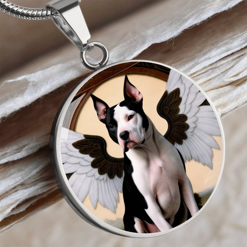 Amstaff Dog Gift, American Staffordshire Terrier Angel Necklace, Personalized with Your Dog, Engrave Option, Renaissance Memorial Pendant