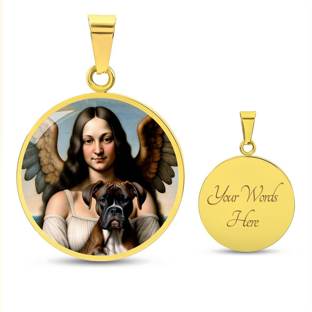 Brindle Boxer Dog and Angel Pendant, Boxer Dog Necklace, Personalized with Engrave Option, Custom Renaissance Dog Memorial Jewelry