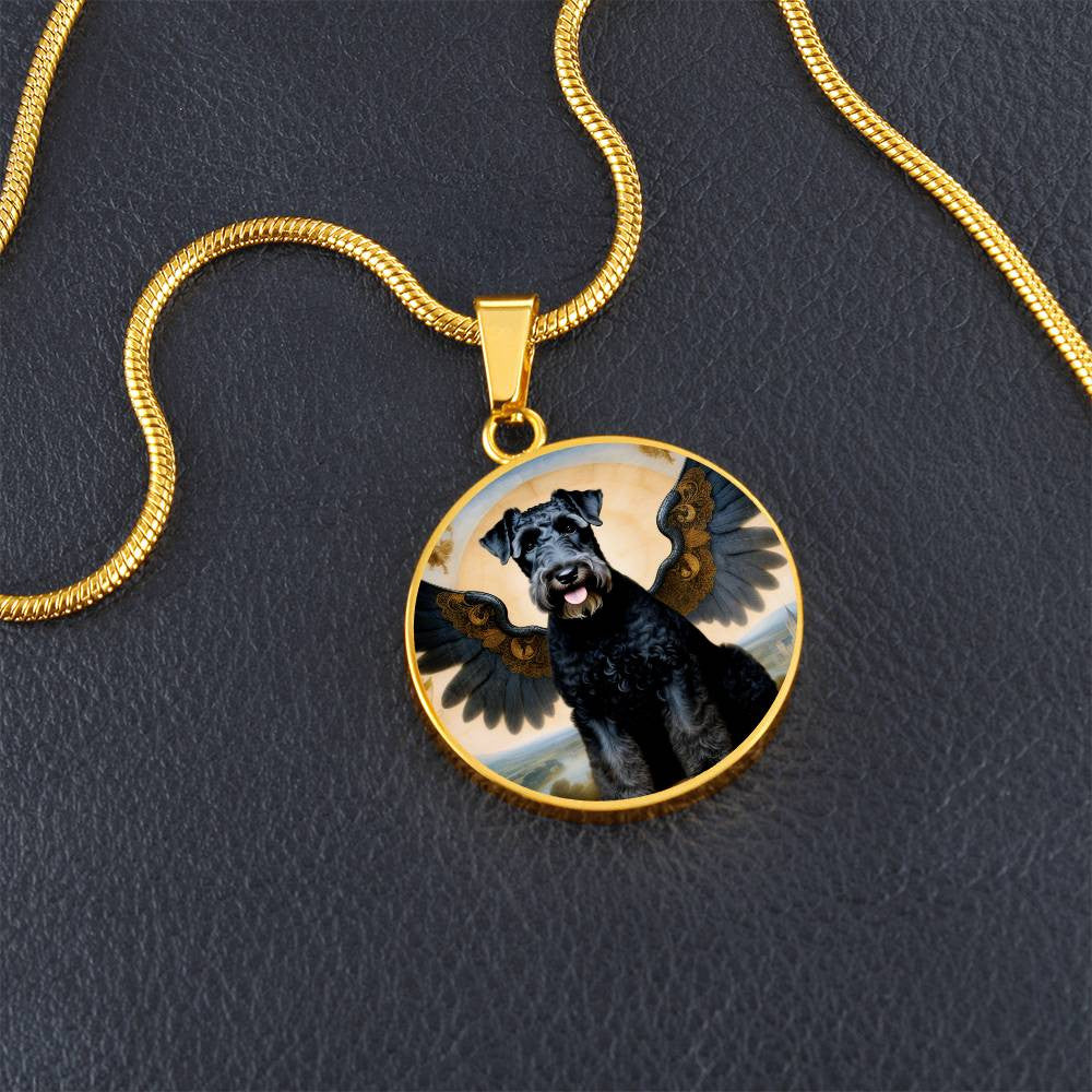 Kerry Blue Terrier Gifts, Kerry Blue Terrier Angel Necklace, Personalized with Your Dog, Engrave Option, Renaissance Memorial Pendant