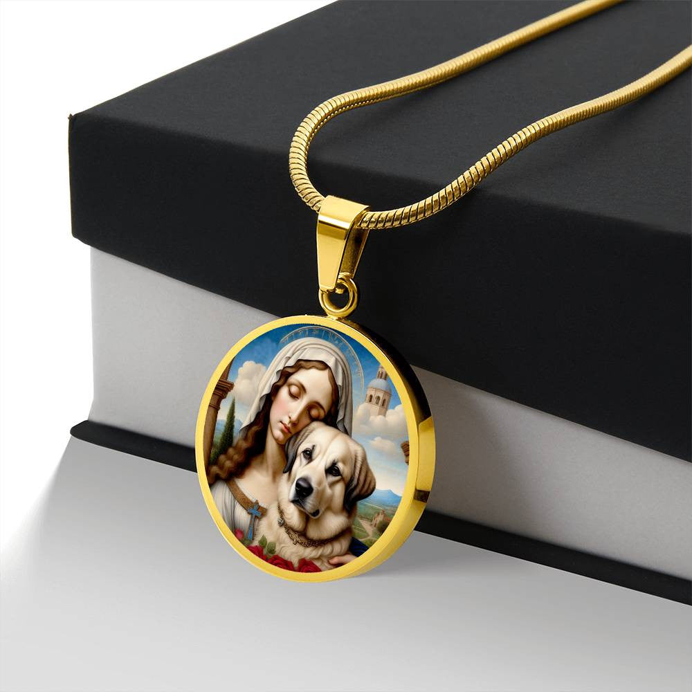 Anatolian Shepherd Dog and Virgin Mary Necklace, Kangal Dog Gifts, Engrave Option, Renaissance Memorial Dog Pendant