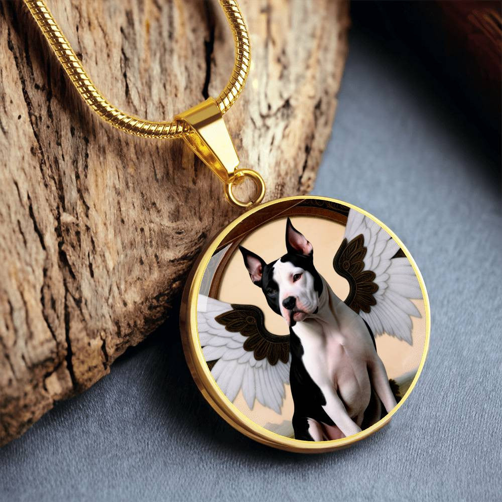 Amstaff Dog Gift, American Staffordshire Terrier Angel Necklace, Personalized with Your Dog, Engrave Option, Renaissance Memorial Pendant