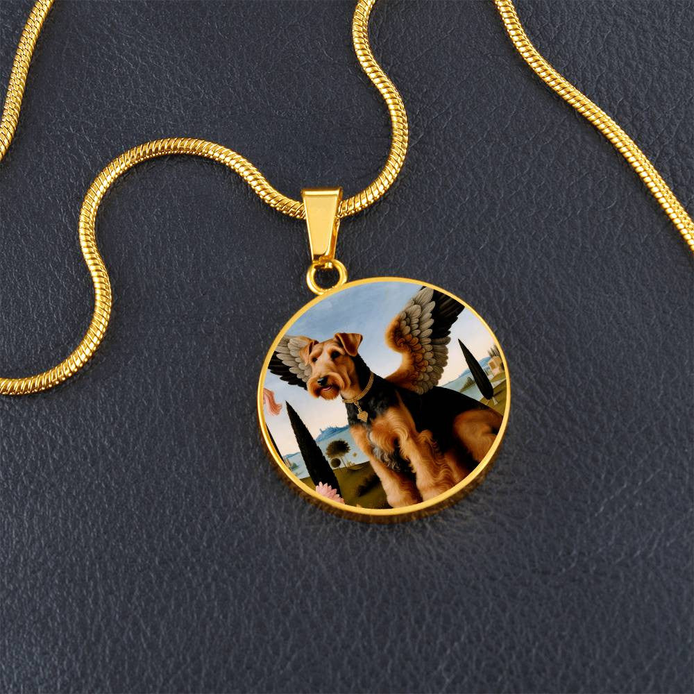 Airedale Terrier Angel Necklace, Terrier Dog Gift, Personalized with Your Dog, Engrave Option, Renaissance Dog Memorial Pendant