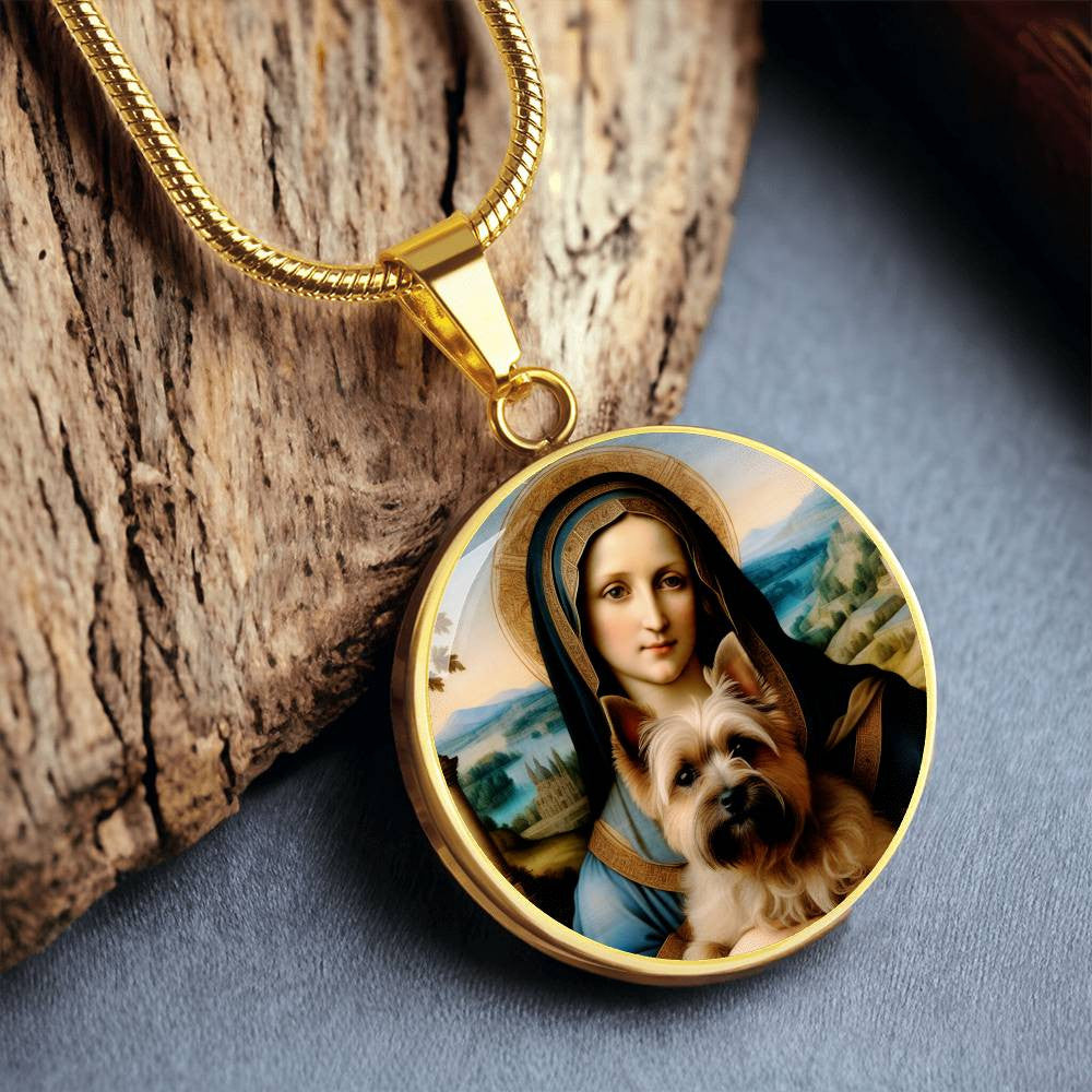 Cairn Terrier and Virgin Mary Necklace, Renaissance Dog Pendant, Engraving Option, Christmas Dog Gifts, Custom Dog Jewelry