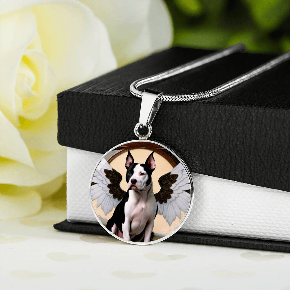 Amstaff Dog Gift, American Staffordshire Terrier Angel Necklace, Personalized with Your Dog, Engrave Option, Renaissance Memorial Pendant