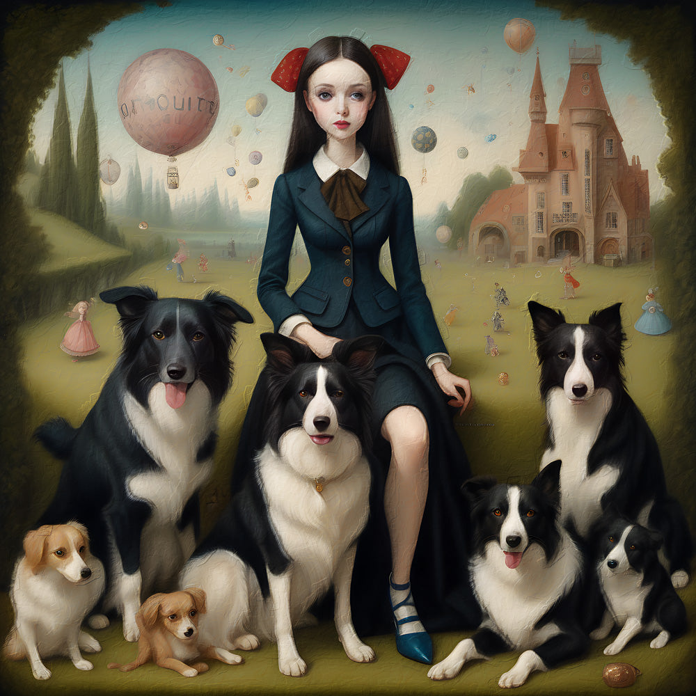 Border Collie Addicted FRAMED CANVAS Pop Surrealist Art, Lowbrow Dog, Dog mom gifts, Border Collie Print, Dog Modern Art, dog dad gifts, Mark Ryden Style Print, Ready to hang