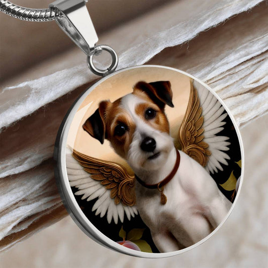 Jack Russell Terrier Angel Necklace, JRT Gifts, Personalized with Your Dog, Engrave Option, Renaissance Memorial Pendant