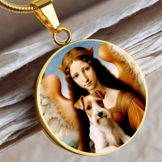 Jack Russell Terrier and Angel Necklace, JRT Gifts, Personalized with Your Dog, Engrave Option, Renaissance Memorial Pendant