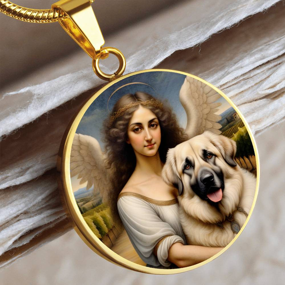 Kangal Dog Gifts, Anatolian Shepherd Dog and Angel Necklace, Engrave Option, Renaissance Memorial Dog Pendant