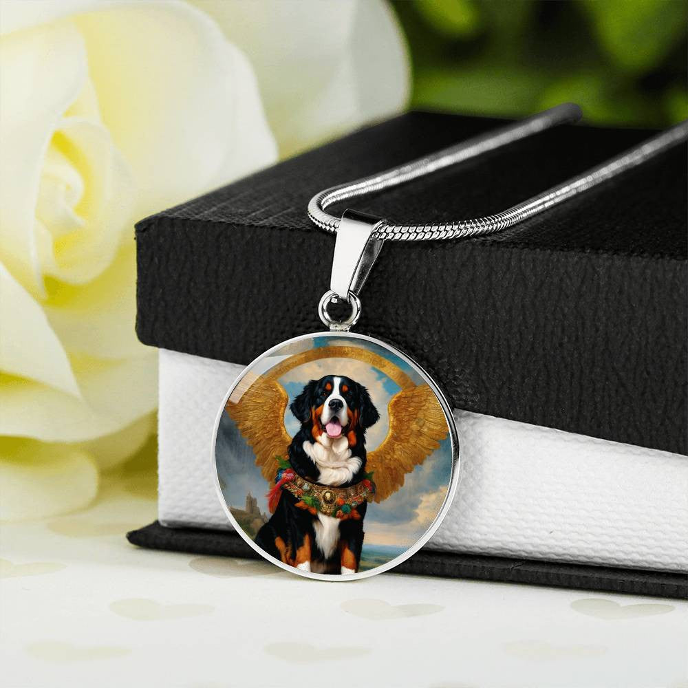 Bernese Mountain Dog Necklace, Berner Dog Gifts, Bernese Angel, Personalized with Your Dog, Engrave Option, Renaissance Memorial Pendant