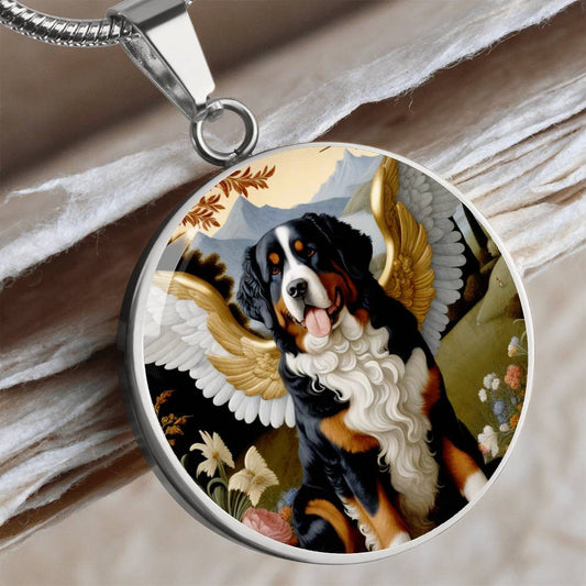 Bernese Mountain Dog Angel Necklace, Berner Dog Gifts, Personalized with Your Dog, Engrave Option, Renaissance Memorial Pendant