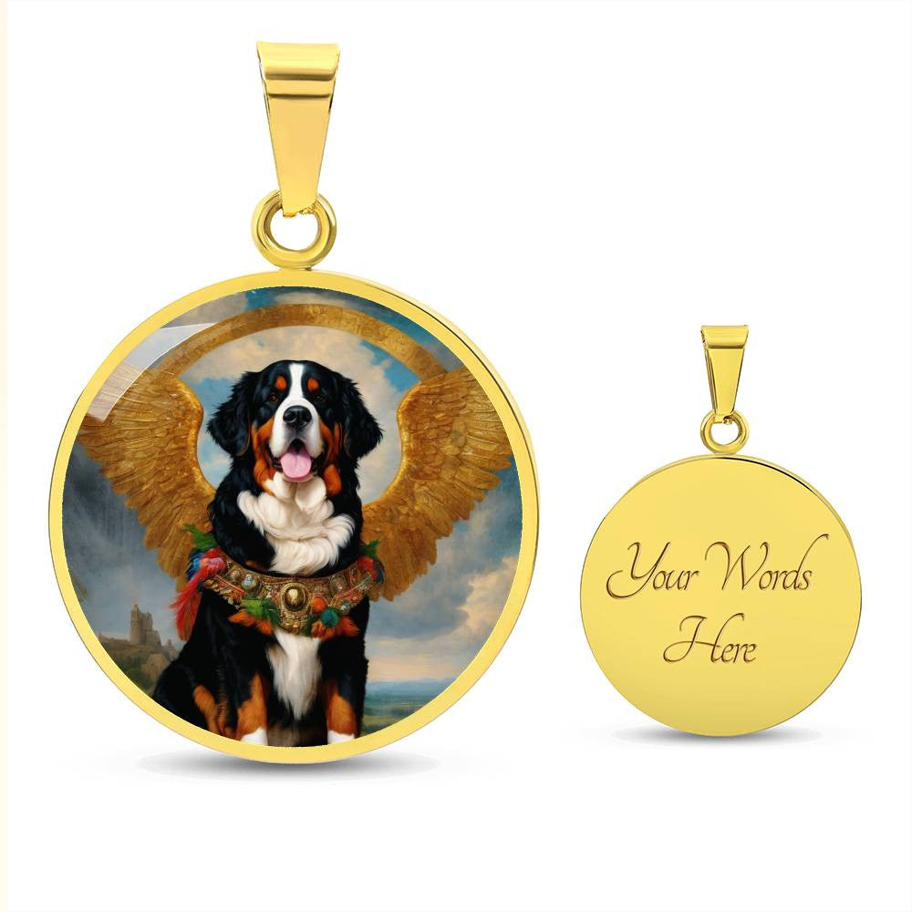 Bernese Mountain Dog Necklace, Berner Dog Gifts, Bernese Angel, Personalized with Your Dog, Engrave Option, Renaissance Memorial Pendant