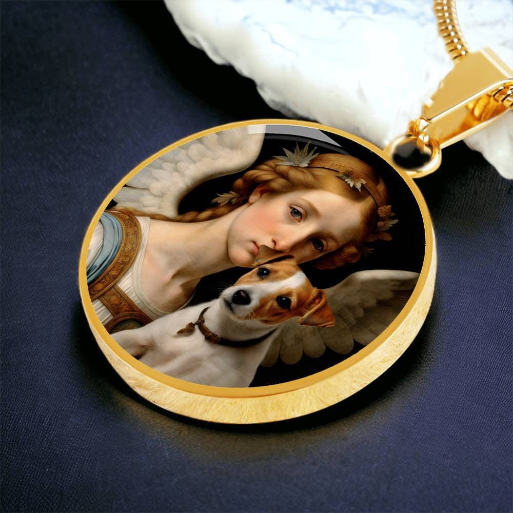 Jack Russell Terrier Necklace, JRT dog and and Angel Gifts, Personalized with Your Dog, Engrave Option, Renaissance Memorial Pendant