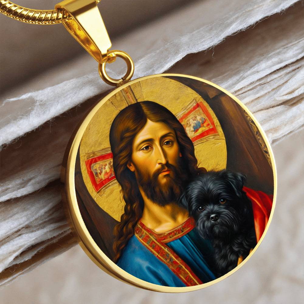 Affenpinscher and Jesus Christ Necklace, Renaissance Monkey Dog Pendant with Engraving Option, Christmas Dog Gifts, Custom Dog Jewelry