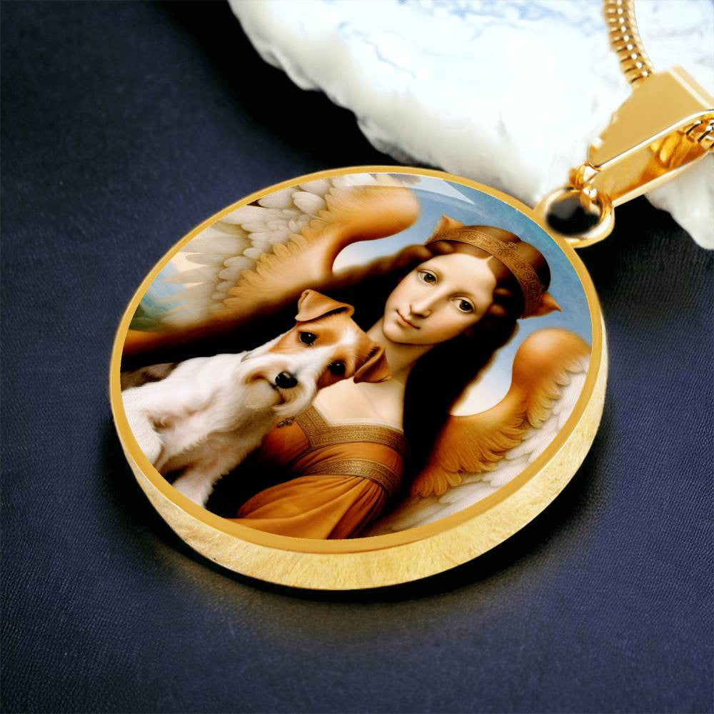 Jack Russell Terrier and Angel Necklace, JRT Gifts, Personalized with Your Dog, Engrave Option, Renaissance Memorial Pendant